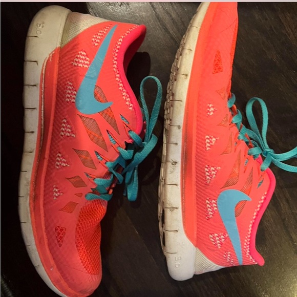 Nike Neon pink sneaker with blue laces. US size 9.5. Super comfortable and cute. - Picture 3 of 5
